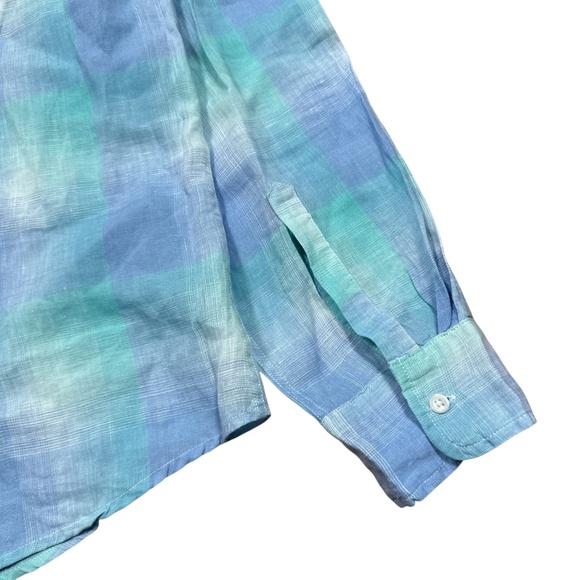 Frank & Eileen Paul Linen Plaid Blue Seafoam L/S Button Shirt Mens Large - Picture 5 of 8